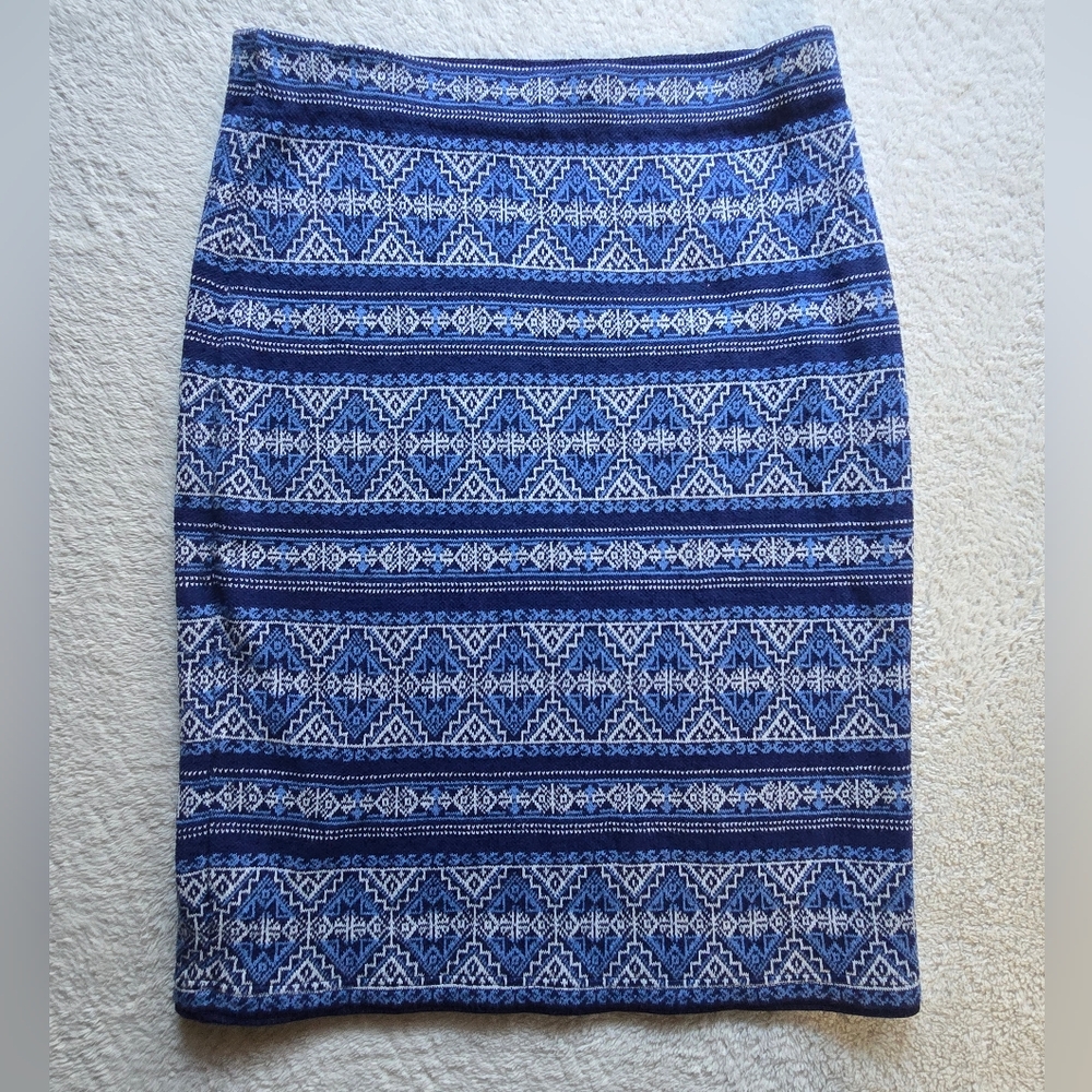 Lauren Ralph Lauren Skirt Cotton Linen Fair Isle Knit Nordic Womens M Blue